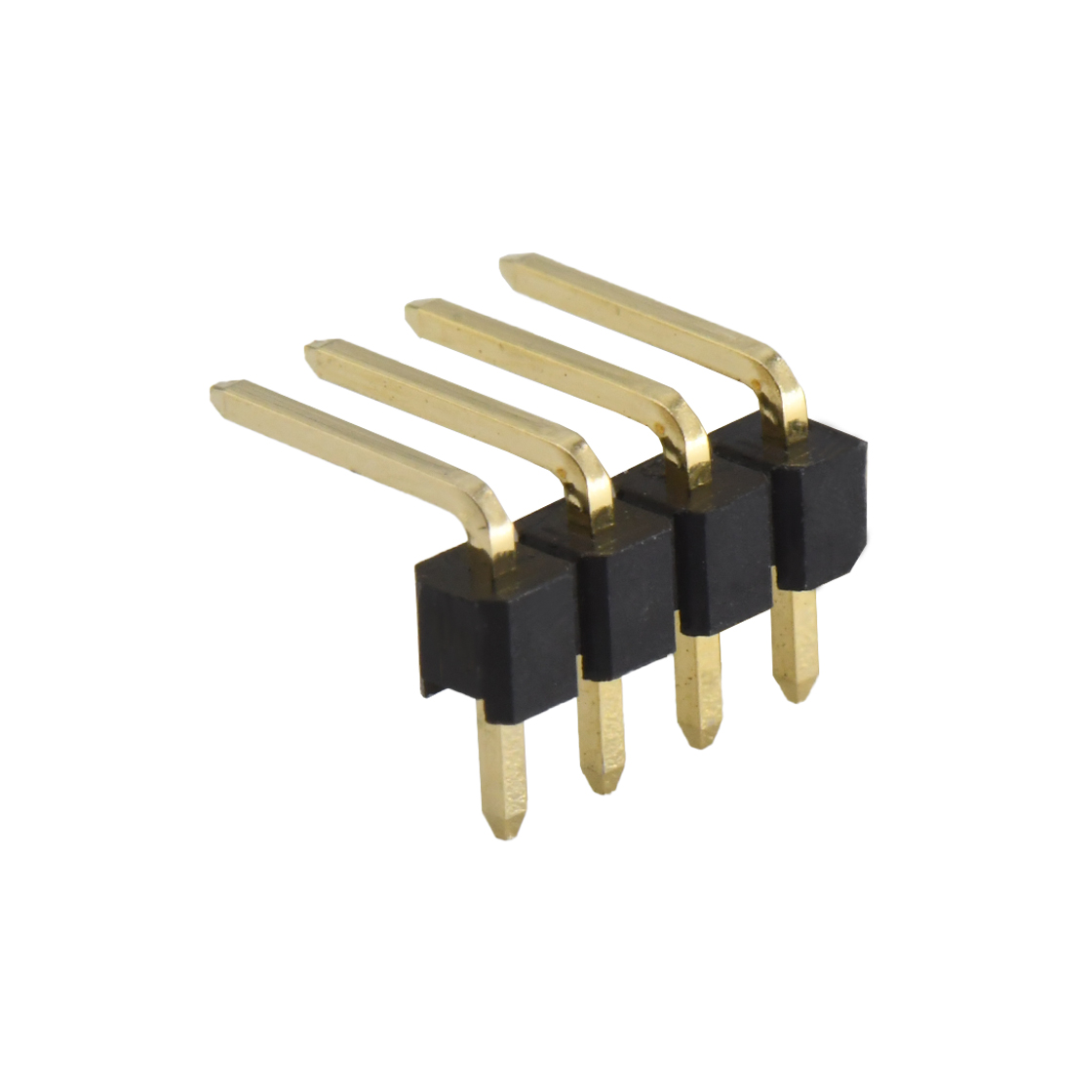 PH2541 排针连接器 Pitch 2.54mm 90° 单排 DIP 单塑排针 弯平面 PC :6.0MM 04Pin 黑色 镀全金G/F